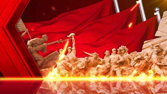 人民英雄雕塑红旗飘扬舞台背景