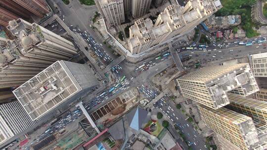 城市航拍 高楼 拥挤 交通 车辆