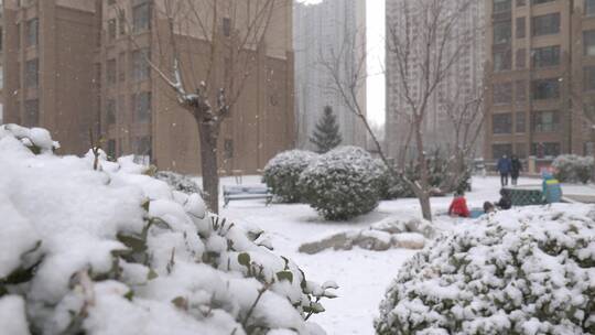 小区居民区大雪雪景