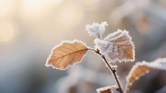 覆霜枯叶特写自然素材