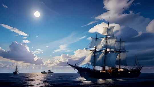 黎明大海帆船出海远航