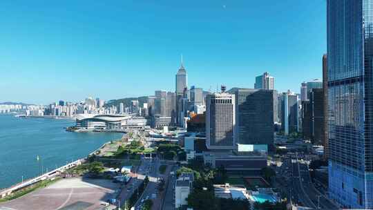 香港海岸线航拍香港湾仔区城市建筑风光风景