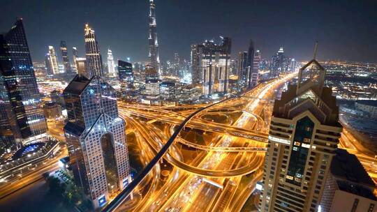 迪拜城市立交桥延时摄影