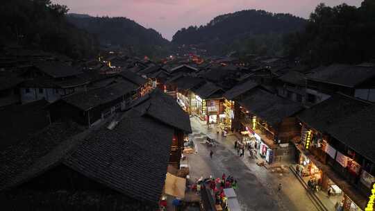 贵州黔东南肇兴侗寨古村落航拍夜景建筑风光