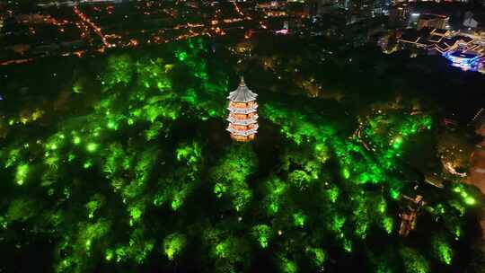 绍兴夜晚航拍蕺山公园蕺山亭夜景越城区浙江