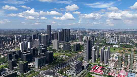 延时航拍杭州城西未来科技城文一西路视频素材模板下载