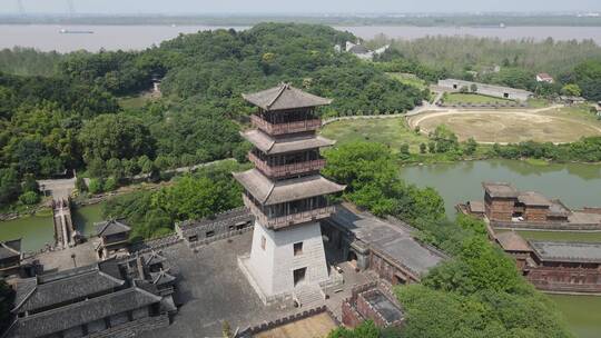 航拍湖北赤壁三国古战场5A景区