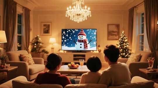 一家人开心看电视家庭生活方式美好生活