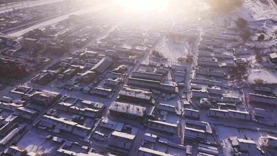 东北雪乡，雪后的日出乡村俯瞰全景