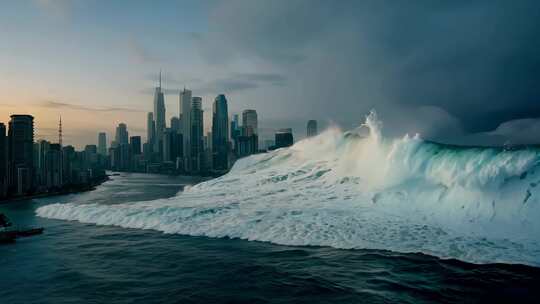 电影感海啸海水回流 世界末日