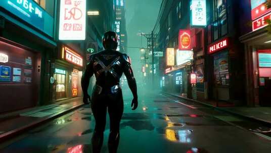 赛博朋克风人物街头背影