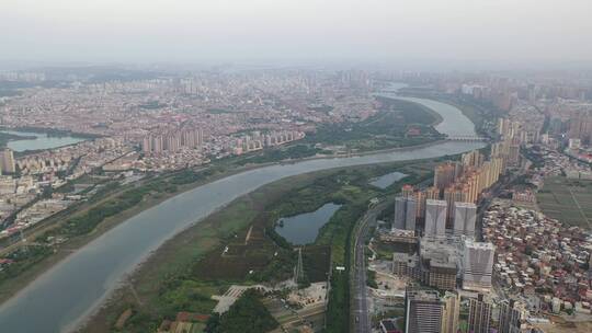 泉州大景航拍市区丰泽区晋江阴天城市