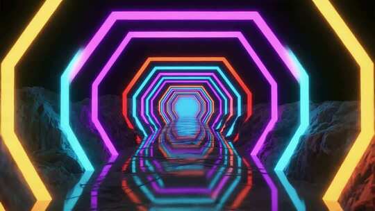 色彩炫目的霓虹迷宫隧道