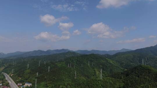 蓝天白云青山森林航拍