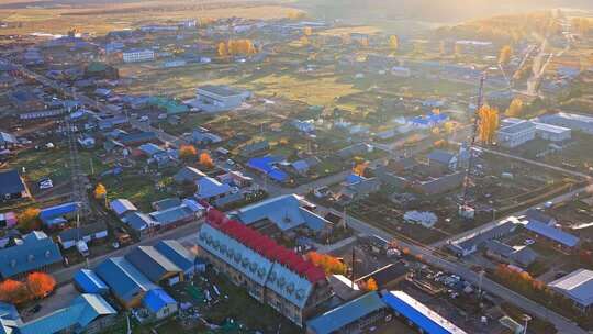内蒙古恩和俄罗斯族民族乡秋天清晨航拍