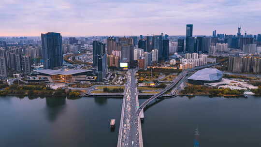 辽宁沈阳浑河大桥航拍城市车流夜景建筑