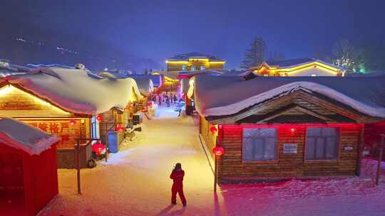 黑龙江中国雪乡夜景航拍