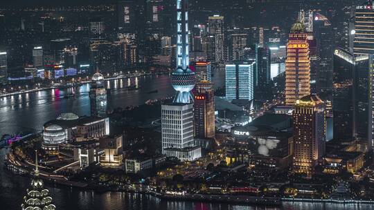 4K航拍上海陆家嘴东方明珠浦东CBD夜景