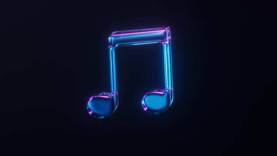 音乐音符与霓虹灯光效果循环动画3D渲染