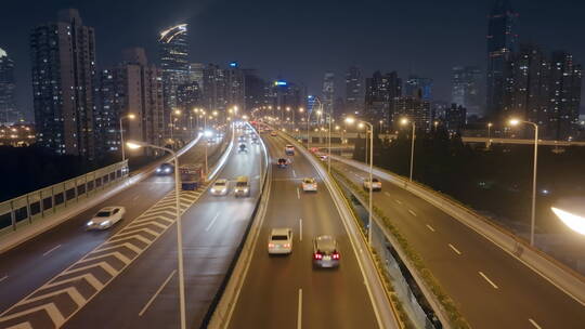 上海延安立交车流航拍夜景