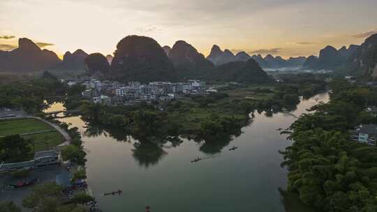 桂林山水 阳朔遇龙河日落延时