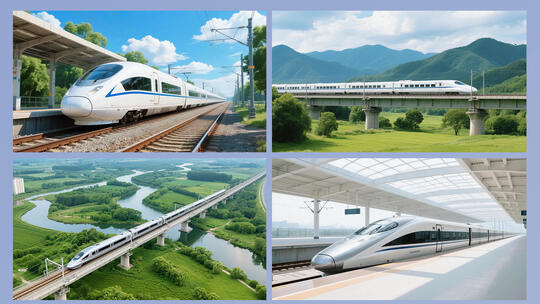 航拍中国高铁飞速行驶和谐号复兴号