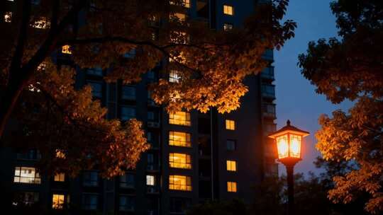 小区夜景灯光温馨氛围万家灯火