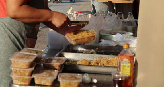 早餐 小吃 面食 食物 街道 行人 视频 素材