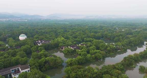 杭州西溪湿地公园夏天风光航拍