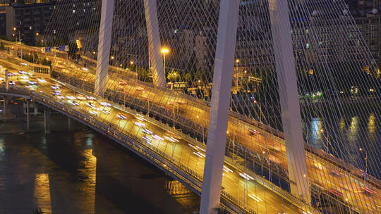 延时摄影城市夜景桥梁道路交通车流