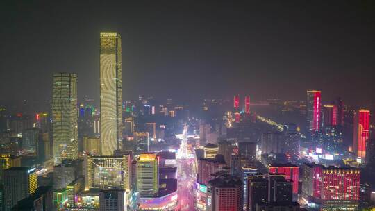 湖南长沙黄兴路步行街夜景航拍延时8K