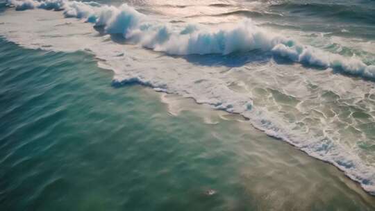 俯拍海浪拍打海岸