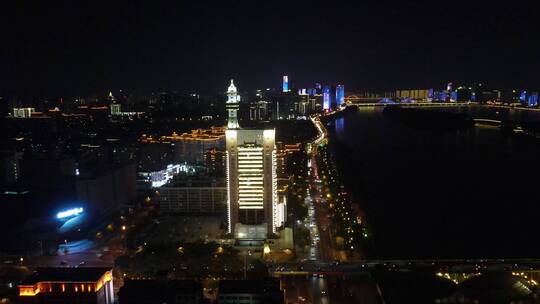 城市航拍湖南长沙交警大楼夜景灯光视频素材模板下载