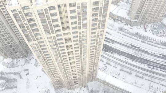 航拍冬天雪景-城市雪景小区冬天