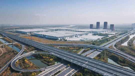 天津国家会展中心航拍大范围延时摄影