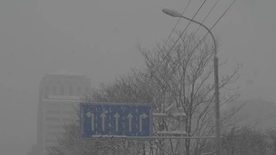 城市大雪出行 城市街道雪景