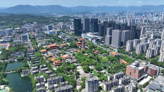 福州西禅古寺航拍寺庙古建筑城市景观风景