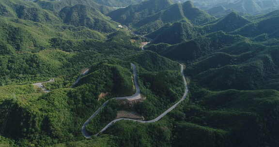 北京航拍山间蜿蜒公路全景
