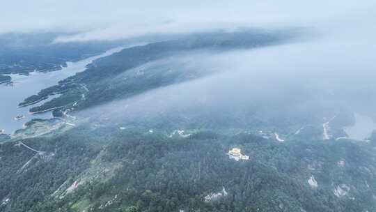 黄梅风光五祖寺云雾航拍延时