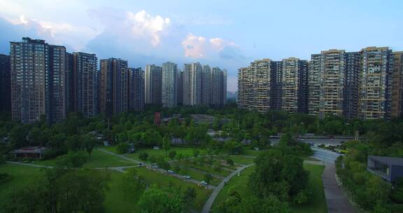 成都高新区大源中央公园周边航拍风景