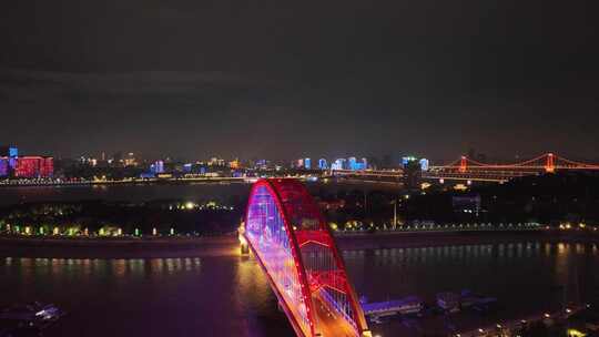 航拍湖北省武汉市汉阳区晴川桥夜晚景观