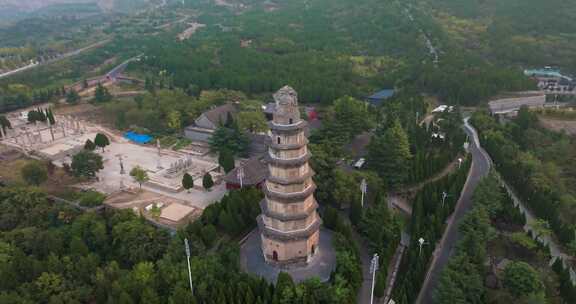 河北邯郸响堂山石窟常乐寺清晨航拍