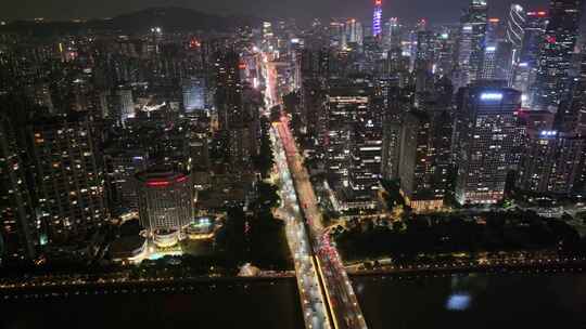 广州夜景航拍珠江新城花城广场夜晚高楼大厦