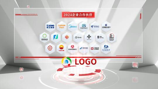 合作伙伴红色logo墙展示高清AE视频素材下载