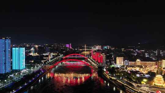 航拍四川宜宾金沙江戎州大桥夜景