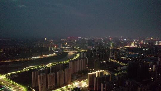 衡阳蒸水城市夜景航拍