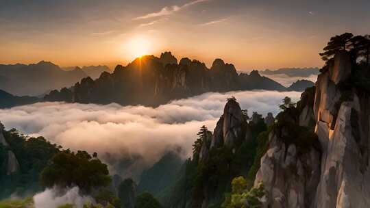 壮丽山河黄山风景日出云海