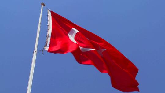 土耳其国旗在空中飘扬视频素材模板下载