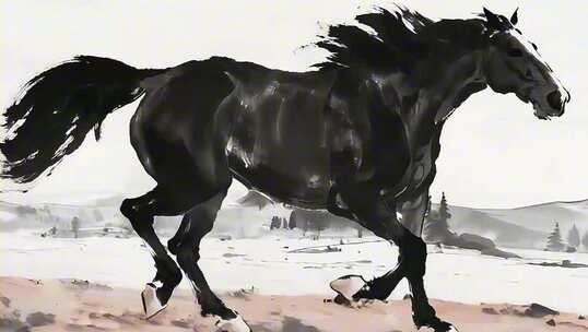水墨骏马奔腾中国风写意马水墨马奔跑