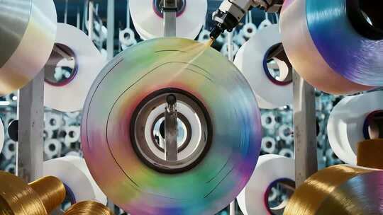 工厂彩色丝线卷生产画面